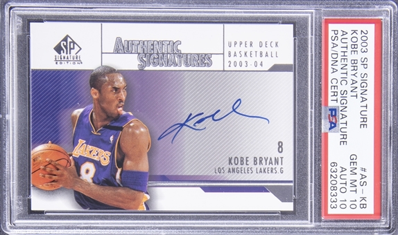 2003-04 SP Signature Authentic Signature #AS-KB Kobe Bryant Signed Card - PSA GEM MT 10, PSA/DNA 10